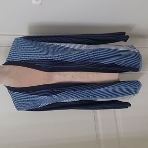 Madison Lilly, Size 1X, Blue and White Open Cardigan, EUC